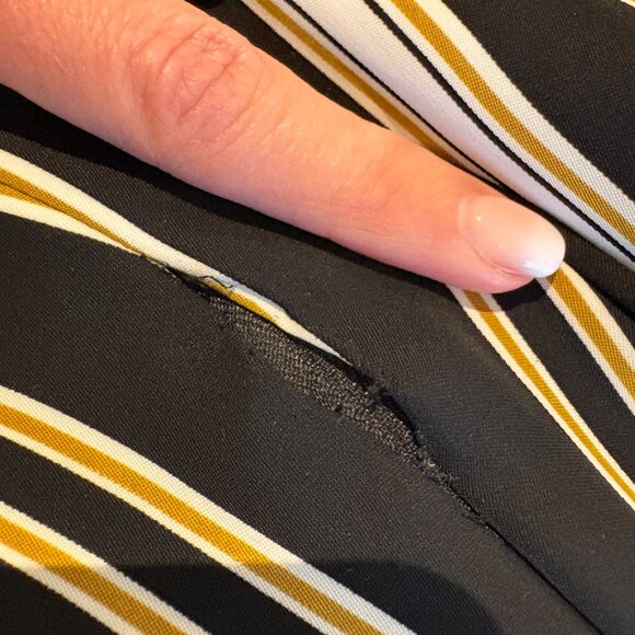 Joseph Ribkoff Wide-Leg Striped Jumpsuit | Black Gold White | Size 12 - Picture 11 of 11